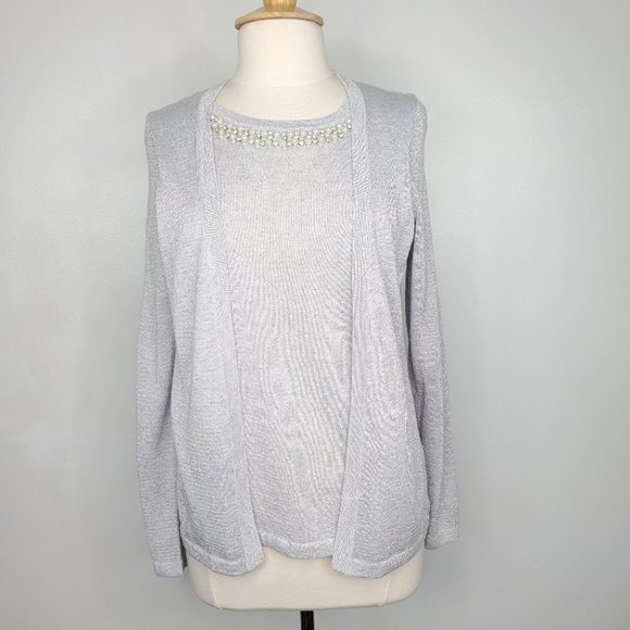 Elementz Silver Gray Embellished Sparkly Knit Top, NWT, M - Picture 1 of 16